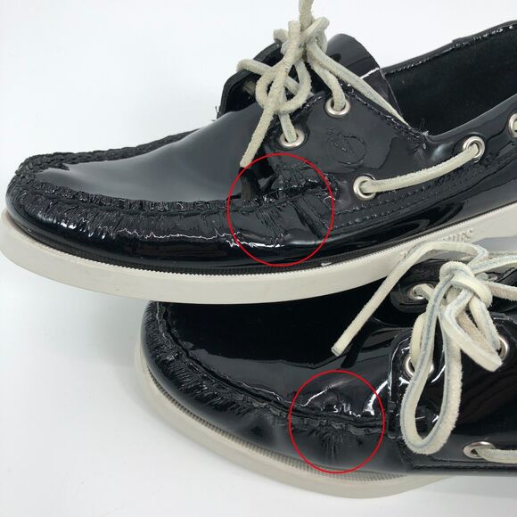 Sebago Docksides Boat Shoes Mens 9 More Like 8.5 Black Patent Leather Moccasin - Picture 5 of 9